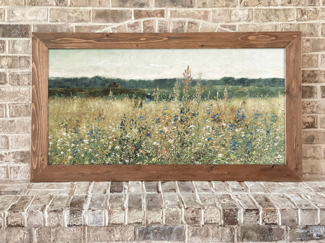 Framed Wildflower Field Wall Art - Rustic Farmhouse Style