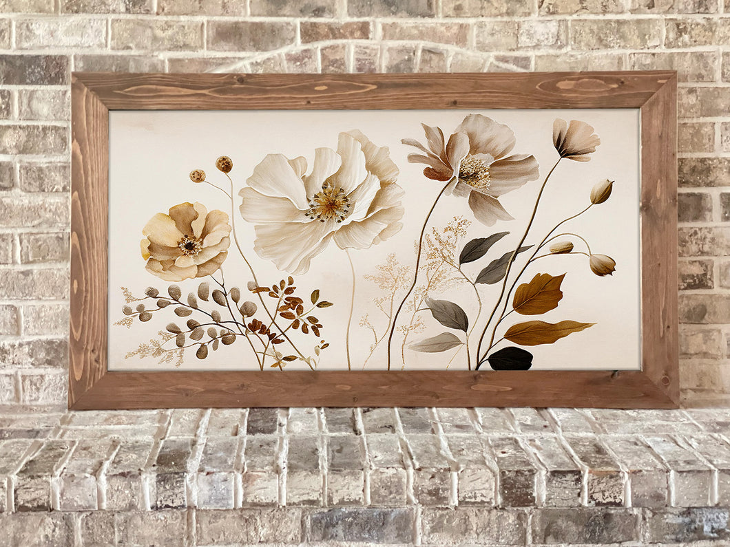 Neutral Floral Framed Wall Art - Modern Farmhouse Style