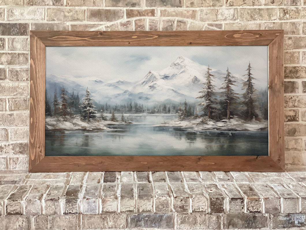 Winter Mountain Scene - Framed Rustic Wall Art
