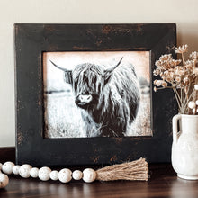 Load image into Gallery viewer, Highland Cow Framed Vintage Picture
