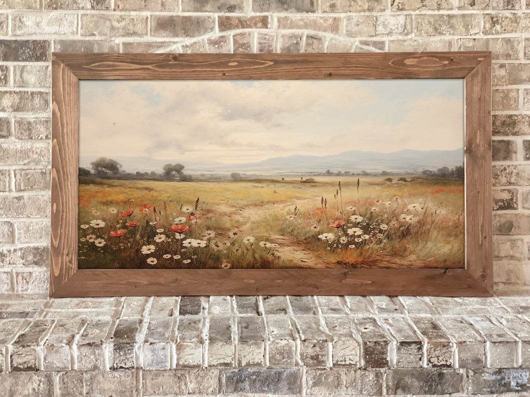 Autumn Wildflower Field Wall Art - Framed Rustic Landscape