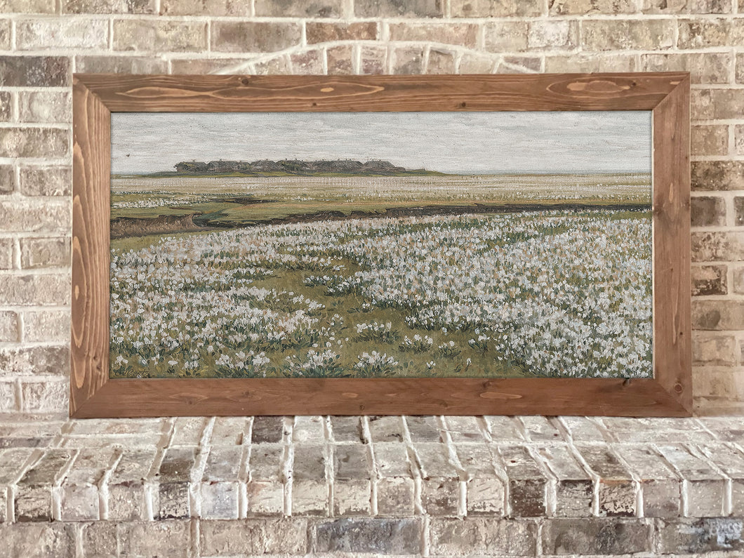 White Flower Meadow - Framed Wildflower Landscape Art