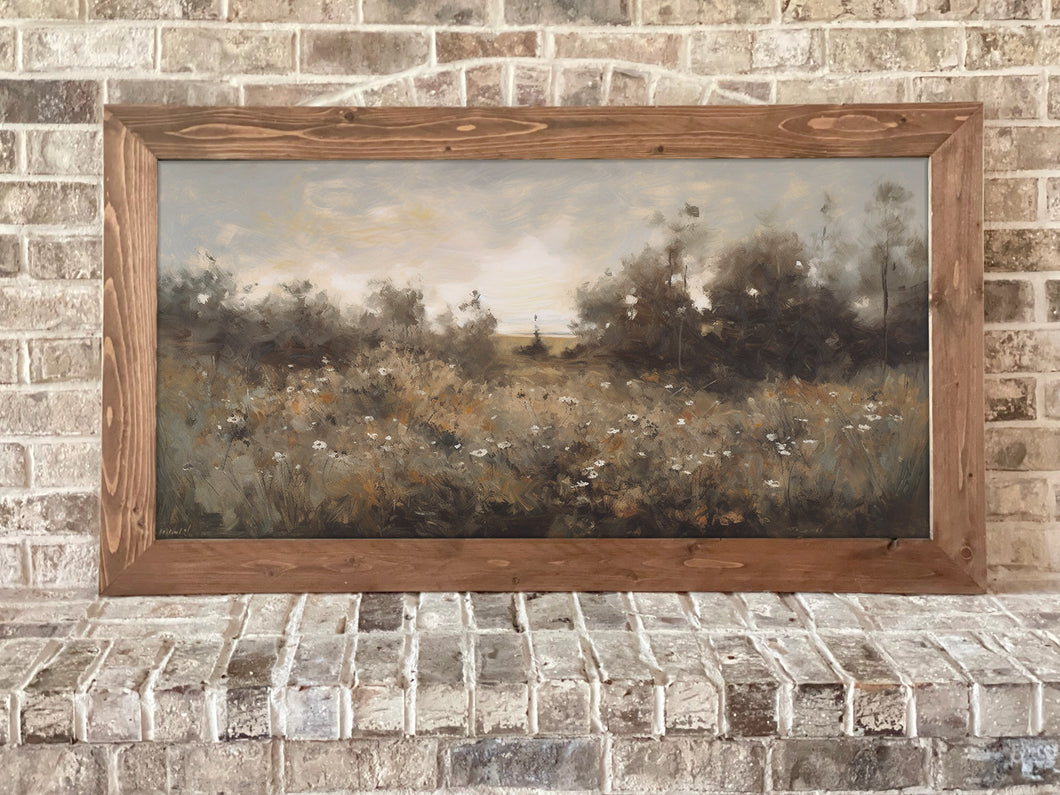 Wildflowers & Soft Sky - Framed Rustic Landscape